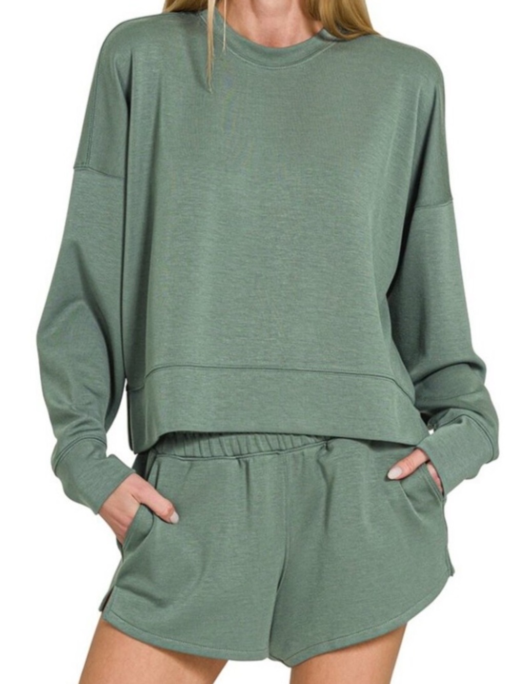 NWT Zenana Outfitters Sage Green Relaxed Crewneck Sweatshirt